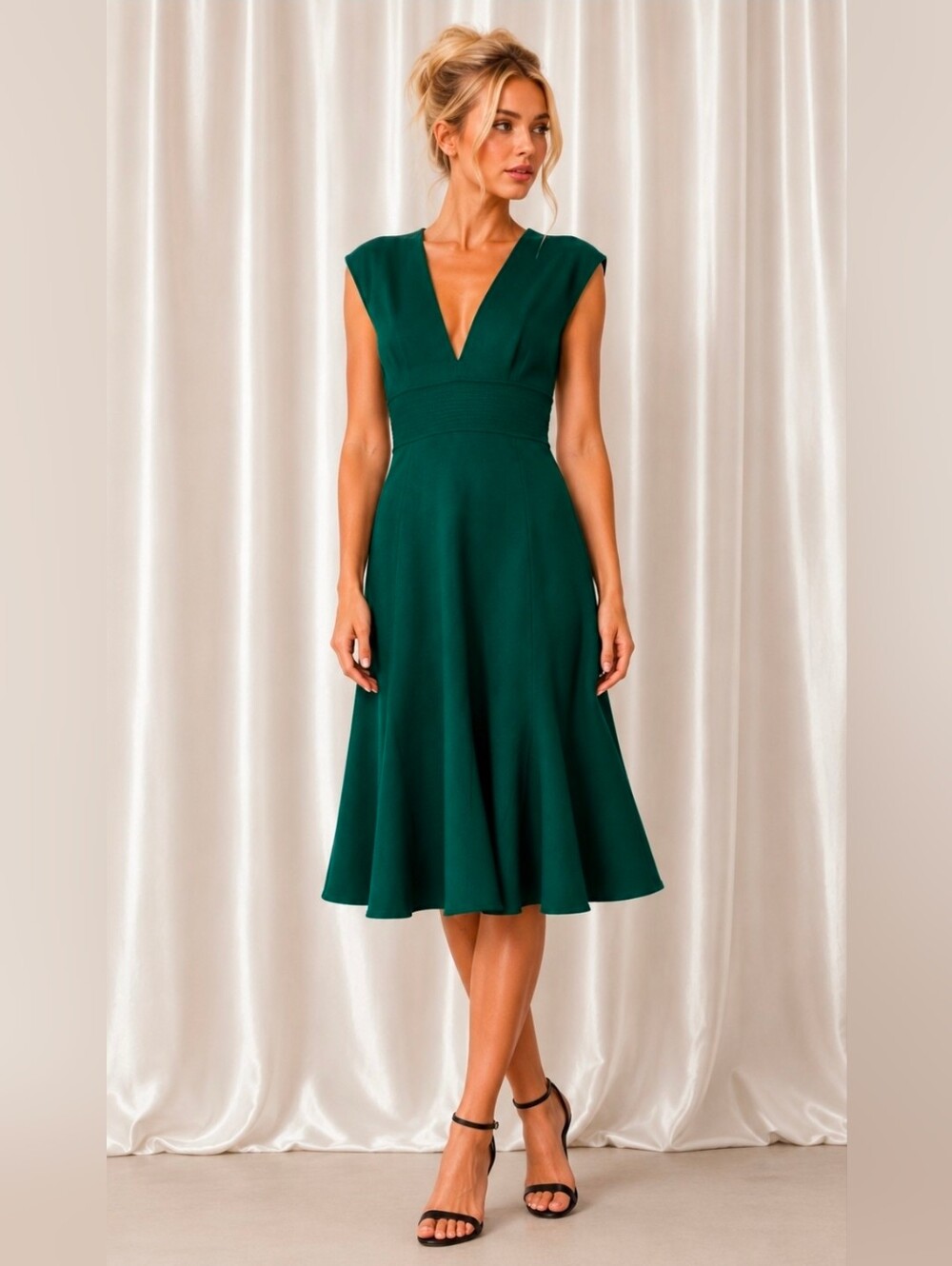 Oscar de la Renta Rich Emerald Green Knit Fit & Flare Dress – NWT